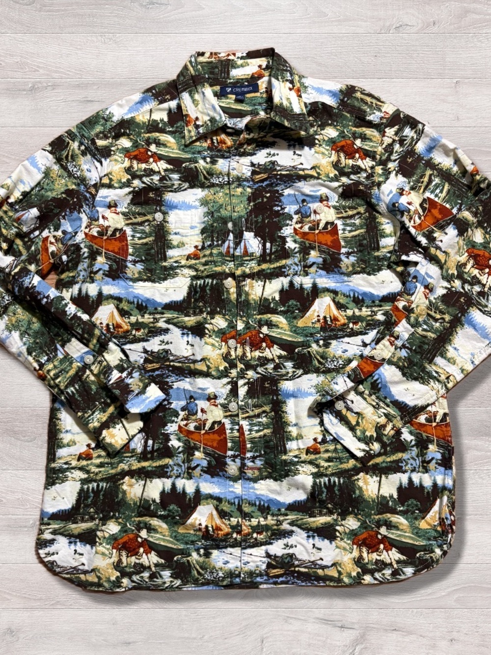 Vintage Cremieux Camping Outdoor Button Up Long Sleeved Shirt Men’s Large